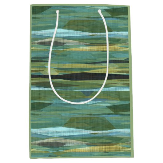 ブルーグリーンとグレイモダンアート ミディアムペーパーバッグ (正面)