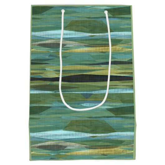 ブルーグリーンとグレイモダンアート ミディアムペーパーバッグ (裏面)