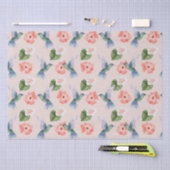 ブルーグリーンとピンクのハイビスカスとハミングバード 薄葉紙 (クラフト)