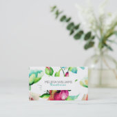 ブルーグリーンとピンクの出芽花 名刺 (スタンド正面)