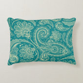 ブルーグリーンとベージュクレメヴィンテージペイズリー アクセントクッション (正面)
