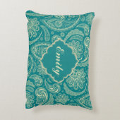ブルーグリーンとベージュクレメヴィンテージペイズリー アクセントクッション (裏面(縦))