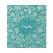 ブルーグリーンとベージュクレメヴィンテージペイズリー ノートパッド (正面)