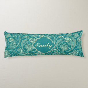 ブルーグリーンとベージュクレメヴィンテージペイズリー ボディピロー