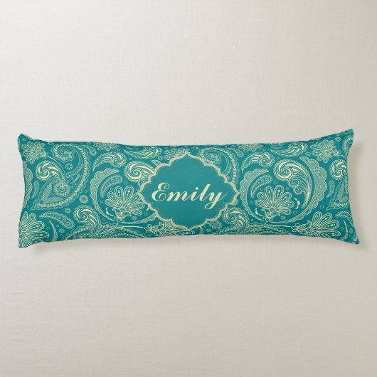 ブルーグリーンとベージュクレメヴィンテージペイズリー ボディピロー (裏面)