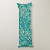 ブルーグリーンとベージュクレメヴィンテージペイズリー ボディピロー (裏面 (縦))