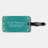 ブルーグリーンとベージュクレメヴィンテージペイズリー ラゲッジタグ (裏面横)