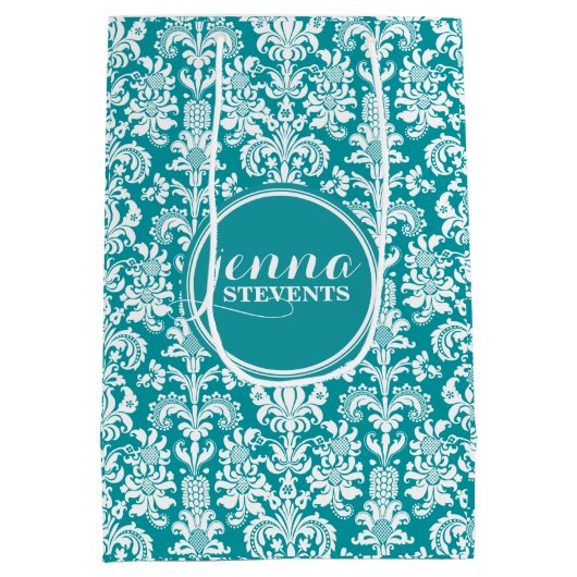 ブルーグリーンとホワイトのヴィンテージマスク ミディアムペーパーバッグ (裏面)