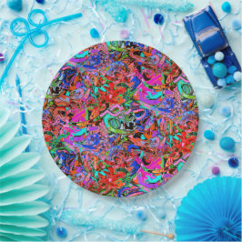 ブルーグリーンとレッドのグラフィティ ペーパープレート