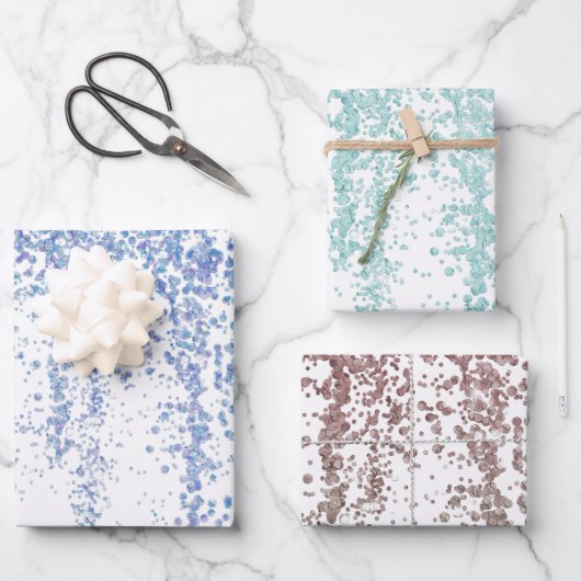 ブルーグリーンとレッドシークインのキラキラのラッピング紙 ラッピングペーパーシート (正面)