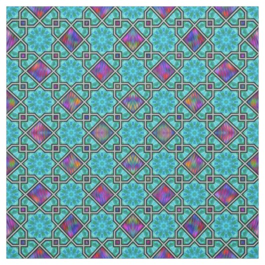 ブルーグリーンと明るいイスラムスタイルパターン ファブリック (見本)