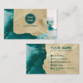 ブルーグリーンと金ゴールド大理石 名刺 (正面/裏面)
