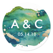 ブルーグリーンと金ゴールド（ばちゃばちゃ）跳ねるモノグラムシール