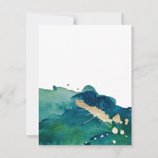 ブルーグリーンと金ゴールド(ばちゃばちゃ)跳ねる結婚式の日付を保存 セーブザデート (裏面)