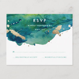ブルーグリーンと金ゴールド（ばちゃばちゃ）跳ねるRSVP 出欠カード