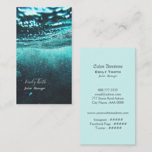 ブルーグリーンのウォーター水のデザイン 名刺 (正面/裏面)