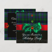 ブルーグリーンのスコットランド風タータンがおしゃれなクリスマスパーティー 招待状 (正面/裏面)