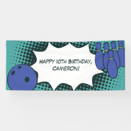 ブルーグリーンのハッピー10歳の誕生日ボウリングパーティー 横断幕