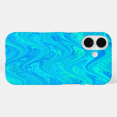 ブルーグリーンのマーブリング模様 Case-Mate iPhoneケース (裏面 (横))