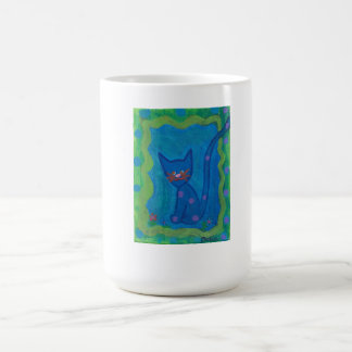 ブルーグリーンの世界に囲まれた子ネコ コーヒーマグカップ