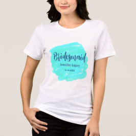 ブルーグリーンの水彩画のブライズメイド 名前と日付を追加 トライブレンドTシャツ