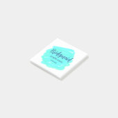 ブルーグリーンの水彩画のブライズメイド 名前と日付入り ポストイット (アングル)