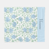 ブルーグリーンの水彩野の花の名前 フリースブランケット (正面(横))