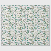 ブルーグリーンの花 水彩 フラワーのギフト 彼女へのプレゼント ラッピングペーパー (フラット)