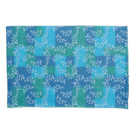 ブルーグリーンアイビーリーフの水色 枕カバー