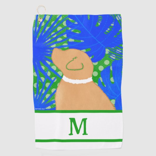 ブルーグリーンアイランドイエロードッグゴルフタオル ゴルフタオル (正面)