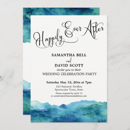 ブルーグリーンアクアウォーターの色が幸いにも後に 招待状 (正面/裏面)