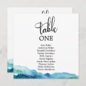 ブルーグリーンアクアウォーターカラーテーブル番号カード 招待状 (正面/裏面)