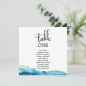 ブルーグリーンアクアウォーターカラーテーブル番号カード 招待状 (スタンド正面)