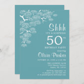 ブルーグリーンアクアパインブランチサプライズ50誕生日 招待状 (正面/裏面)