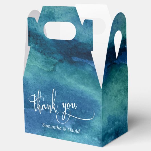 ブルーグリーンアクア水の色結婚の感謝の願い フェイバーボックス (オープン)