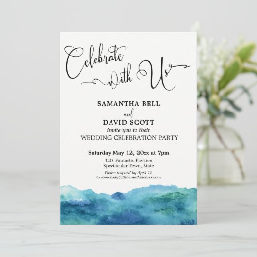 ブルーグリーンアクア水はっきりした色祝と米国 招待状 (スタンド正面)