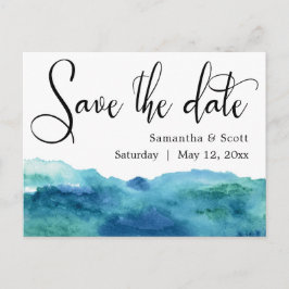 ブルーグリーンアクア水モダン色日付3bを保存 案内ポストカード