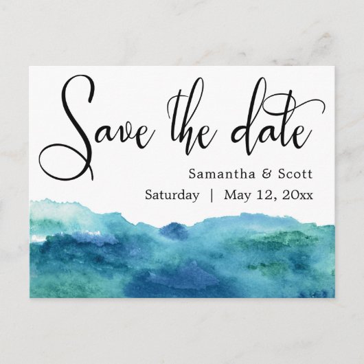 ブルーグリーンアクア水モダン色日付3bを保存 案内ポストカード (正面)