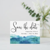 ブルーグリーンアクア水モダン色日付3bを保存 案内ポストカード (スタンド正面)