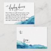 ブルーグリーンアクア水彩表示シャワーカード エンクロージャーカード (正面/裏面)