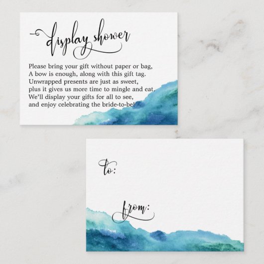 ブルーグリーンアクア水彩表示シャワーカード エンクロージャーカード (正面/裏面)