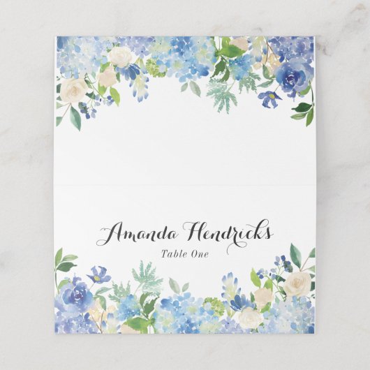 ブルーグリーンアジサイ花結婚のエスコートカード プレイスカード (外部開封)