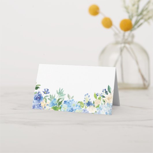 ブルーグリーンアジサイ花結婚のエスコートカード プレイスカード (裏面)