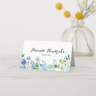 ブルーグリーンアジサイ花結婚のエスコートカード プレイスカード