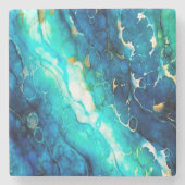 ブルーグリーンアルコールインク大理石アモダンート ストーンコースター (正面)