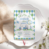 ブルーグリーンアーガイルゴルフ誕生日パルティー招待状 招待状