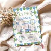 ブルーグリーンアーガイルゴルフ誕生日パルティー招待状 招待状