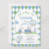 ブルーグリーンアーガイルゴルフ誕生日パルティー招待状 招待状 (正面)