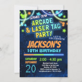 ブルーグリーンアーケード&レーザーラベル誕生日パーティー 招待状 (正面)