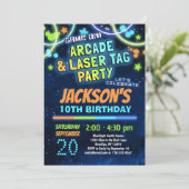 ブルーグリーンアーケード&レーザーラベル誕生日パーティー 招待状 (スタンド正面)